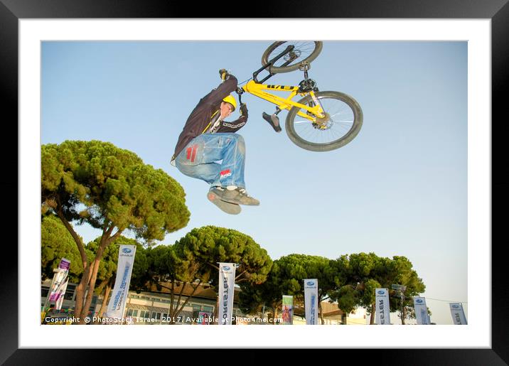 Extreme Bicycle sport jump Framed Mounted Print by PhotoStock Israel