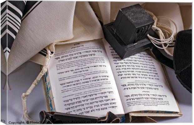 Teffilin, Talith and Sidur for Jewish ritual  Canvas Print by PhotoStock Israel