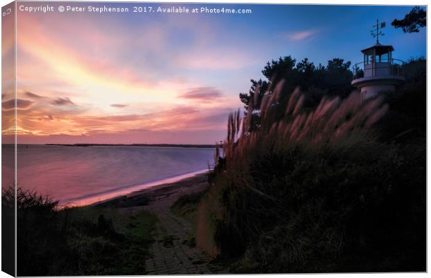 Sunset over Lepe Lighthouse Canvas Print by Peter Stephenson