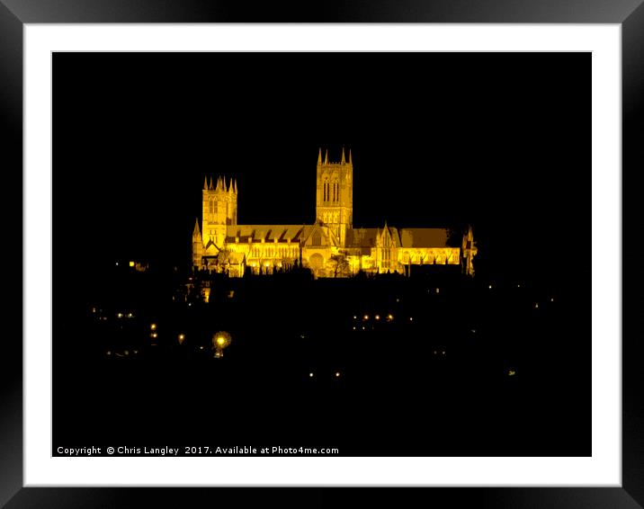 Lincoln Cathedral Floodlit at night - abstract Framed Mounted Print by Chris Langley