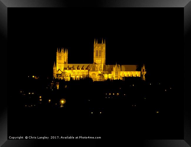 Lincoln Cathedral Floodlit at night - abstract Framed Print by Chris Langley