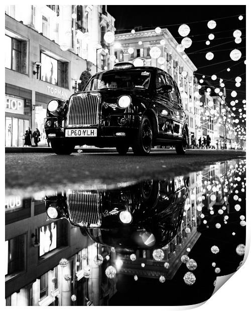 Taxi on Oxford Street Print by Jon Raffoul