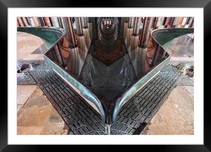 Salisbury Cathedral font reflection Framed Mounted Print by Tony Bates