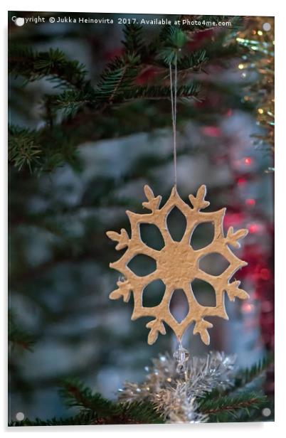 Snowflake On A Christmas Tree Acrylic by Jukka Heinovirta