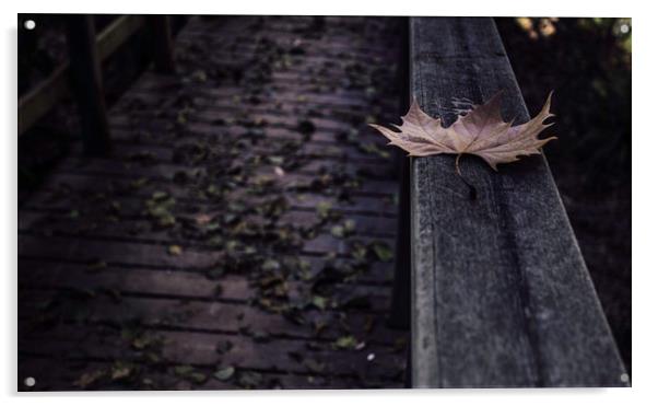 Dry leaf on the railing Acrylic by Juan Ramón Ramos Rivero