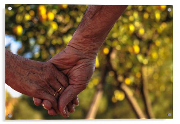 Hands caught of elderly man and woman Acrylic by Juan Ramón Ramos Rivero