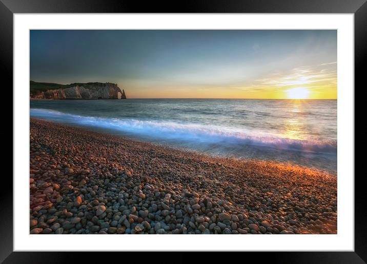Sunset at Etretat beach Framed Mounted Print by Leighton Collins