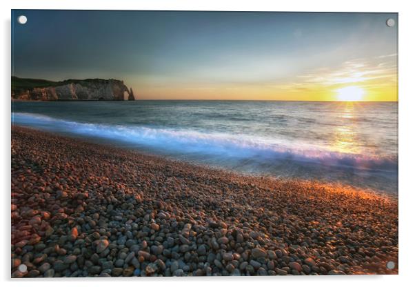 Sunset at Etretat beach Acrylic by Leighton Collins