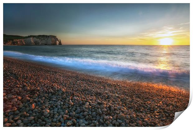 Sunset at Etretat beach Print by Leighton Collins