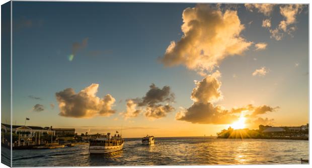 Sunset on the floating bridge       Curacao views Canvas Print by Gail Johnson