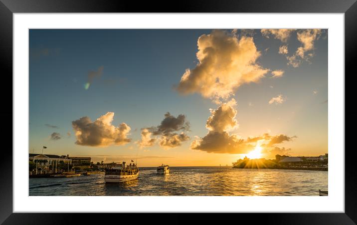 Sunset on the floating bridge       Curacao views Framed Mounted Print by Gail Johnson