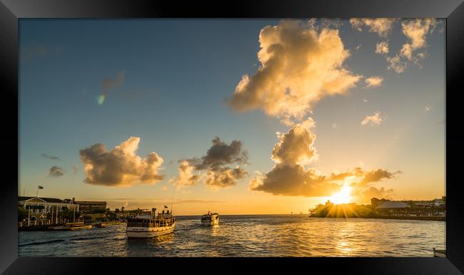 Sunset on the floating bridge       Curacao views Framed Print by Gail Johnson