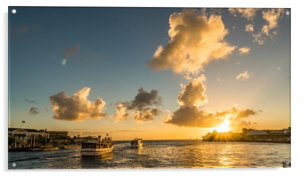 Sunset on the floating bridge       Curacao views Acrylic by Gail Johnson