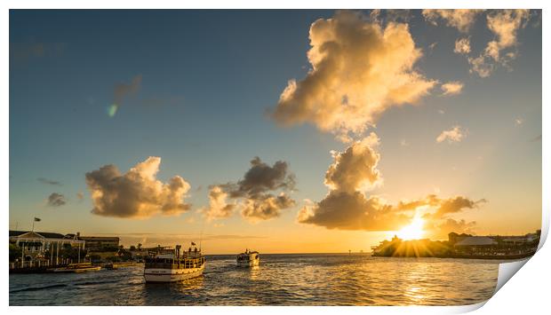 Sunset on the floating bridge       Curacao views Print by Gail Johnson