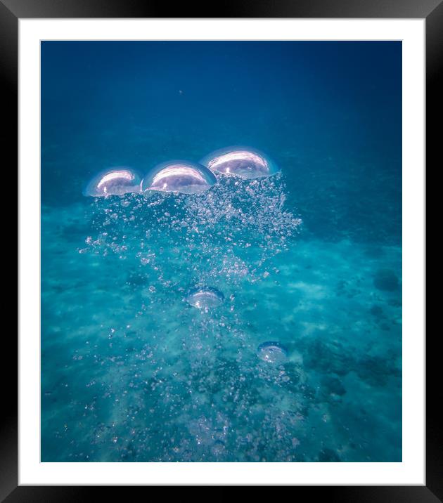 Divers and their bubbles in the ocean  on Curacao  Framed Mounted Print by Gail Johnson