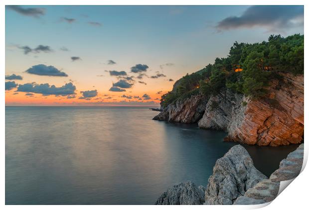 Coastline Cliffs at Petrovac Print by Antony McAulay