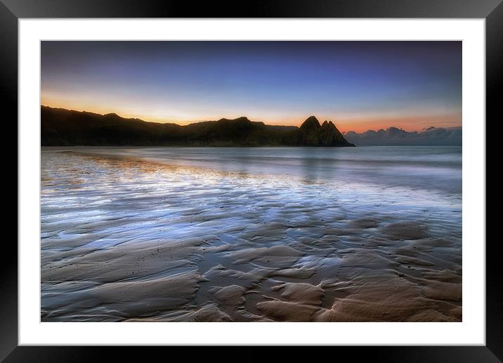 Daybreak at Three Cliffs Bay Framed Mounted Print by Leighton Collins