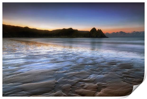 Daybreak at Three Cliffs Bay Print by Leighton Collins