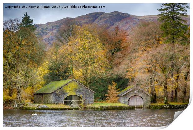 BoatHouses, Coniston Water Print by Linsey Williams