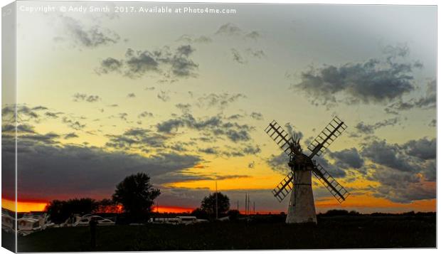Majestic Thurne Mill Sunset Canvas Print by Andy Smith