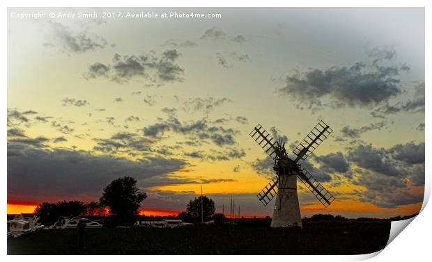 Majestic Thurne Mill Sunset Print by Andy Smith