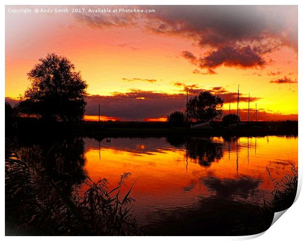 Thurne Sunset Norfolk Broads           Print by Andy Smith