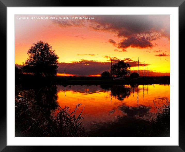 Thurne sunset Norfolk Broads           Framed Mounted Print by Andy Smith