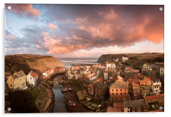 Sunset over Staithes Acrylic by David Semmens