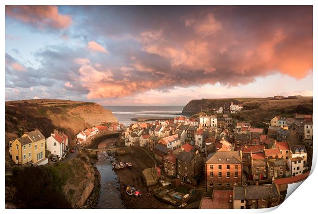 Sunset over Staithes Print by David Semmens