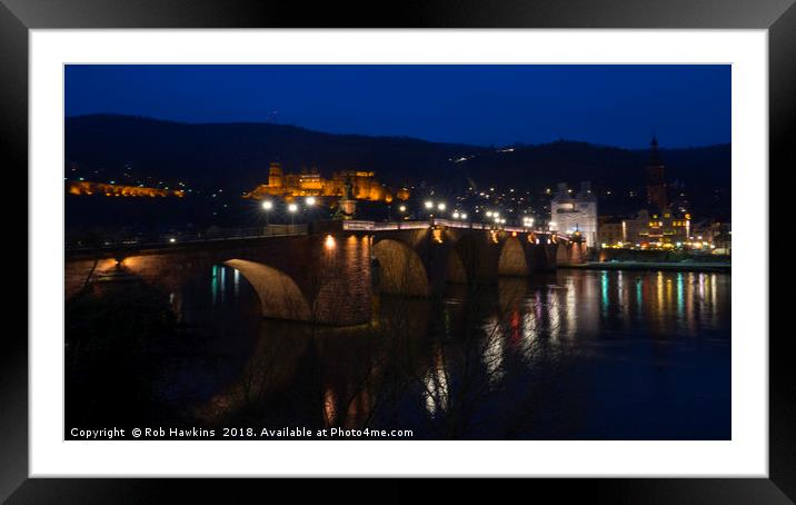 Heidelberg Bridge and Castle by Night  Framed Mounted Print by Rob Hawkins