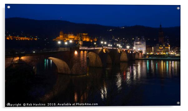 Heidelberg Bridge and Castle by Night  Acrylic by Rob Hawkins