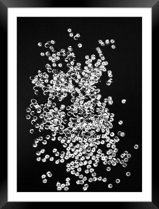 Silver sequins on black paper Framed Mounted Print by Larisa Siverina
