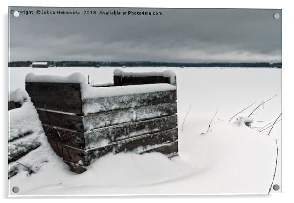 Frozen Crates Covered With Snow Acrylic by Jukka Heinovirta