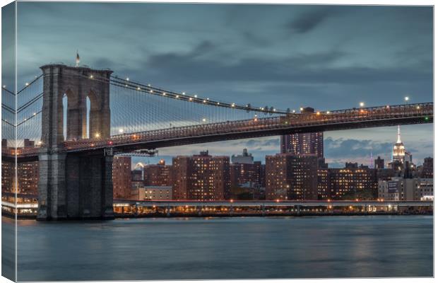 Brooklyn Bridge in New York at Sunset Canvas Print by Tony Keogh