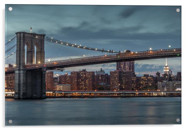 Brooklyn Bridge in New York at Sunset Acrylic by Tony Keogh