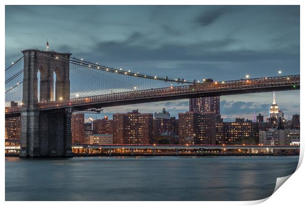 Brooklyn Bridge in New York at Sunset Print by Tony Keogh