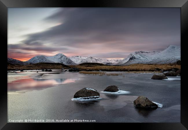 Lochan na Stainge Sunset Framed Print by Phil Buckle