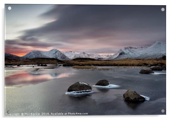 Lochan na Stainge Sunset Acrylic by Phil Buckle