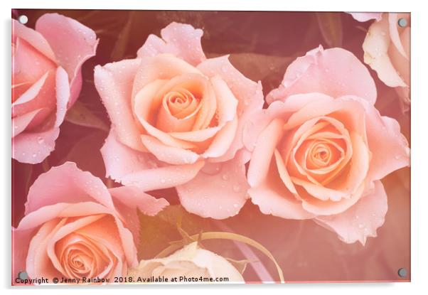 Creamy dreamy pink roses bouquet Acrylic by Jenny Rainbow