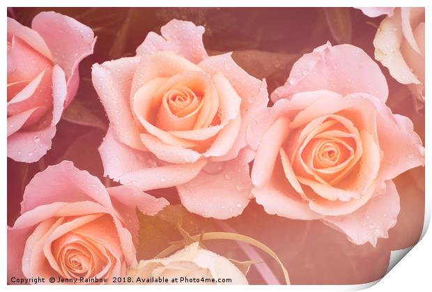 Creamy dreamy pink roses bouquet Print by Jenny Rainbow