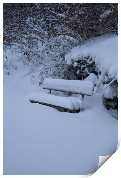 Snow Covered Bench Print by rawshutterbug 