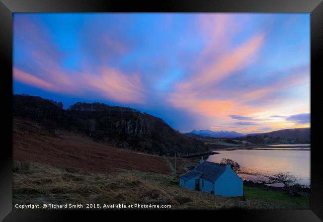 Sunset colour over a remote cottage Framed Print by Richard Smith