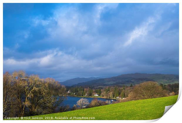 Lake Windermere from Queen Adelaide's Hill Cumbria Print by Nick Jenkins