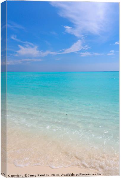 Peaceful white sandy beach with blue ocean lagoon Canvas Print by Jenny Rainbow