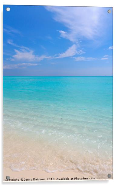 Peaceful white sandy beach with blue ocean lagoon Acrylic by Jenny Rainbow