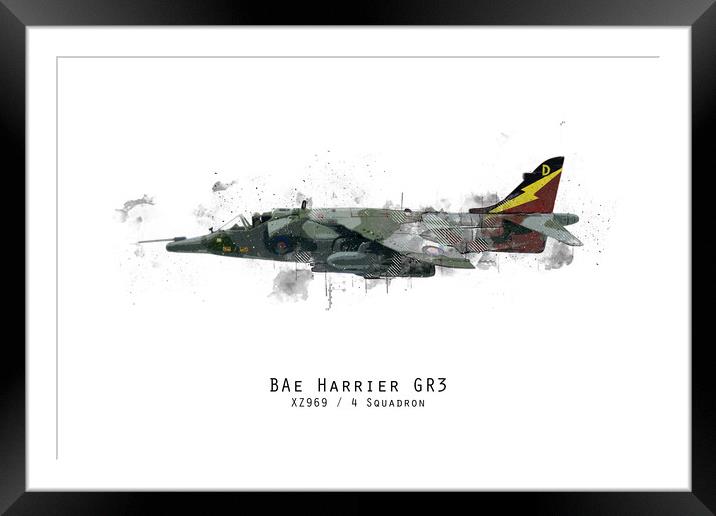 Harrier GR3 Sketch - XZ969 Framed Mounted Print by J Biggadike