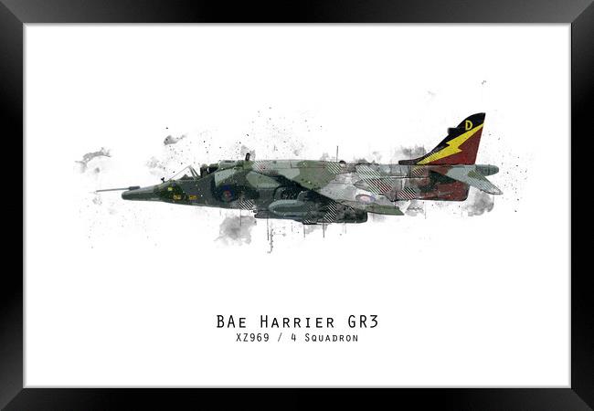 Harrier GR3 Sketch - XZ969 Framed Print by J Biggadike