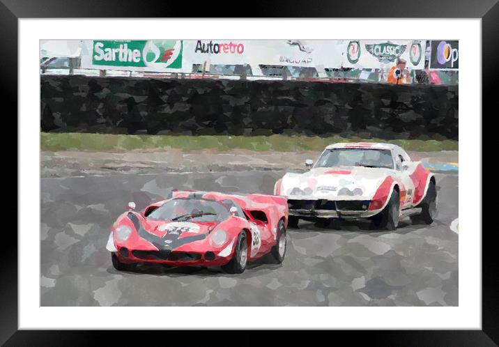 Lola and Corvette racing at Le Mans Framed Mounted Print by Adrian Beese