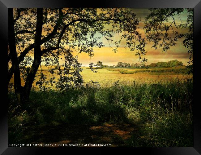 A Walk Across the Fields Framed Print by Heather Goodwin