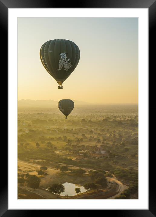 Bagan from a hot air balloon Framed Mounted Print by Genevieve HUI BON HOA